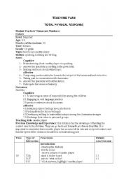 English Worksheet: lesson plan (total physical responce)