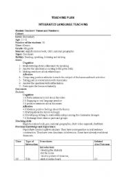 English Worksheet: lesson plan (integrated language learning)