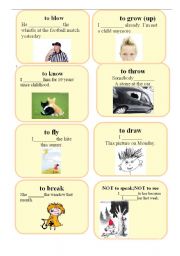 English Worksheet: IRREGULAR VERBS  CARDS   set 1 (write the  right form) PAST SIMPLE or PRESENT PERFECT