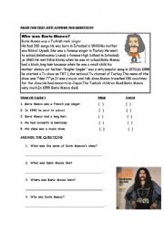 English Worksheet: a reading activity about a famous turkish pop singer