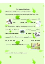English Worksheet: The Ant and the Dove