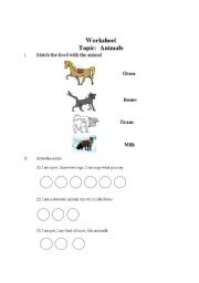 English worksheet: WORKSHEET ON ANIMALS