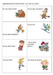 English Worksheet: speaking cards for short answers yes, I do/no, I dont