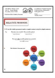 English worksheet: RELATIVE PRONOUNS