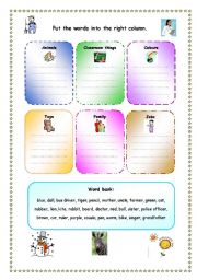 English Worksheet: Put the words into the right column (editable + key included)