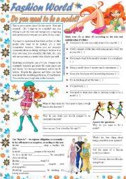 English Worksheet: Fashion World  Do you want to be a model? - reading comprehension, have to [text + 4 tasks] ***editable