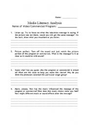 English worksheet: Media Literacy Analysis