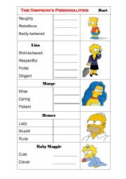 English Worksheet: Describing Peoples Personalities (Adjectives / Simpsons)