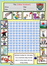 English Worksheet: HOBBIES WORDSEARCH