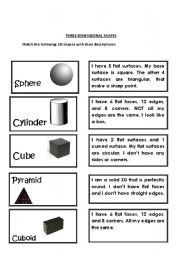 English Worksheet: Three Dimensional Shapes