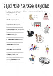 English Worksheet: Subject Pronouns and  Possessive Adjective