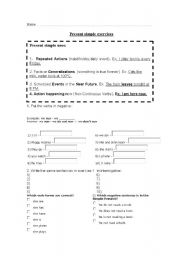 English worksheet: present simple uses and exercises