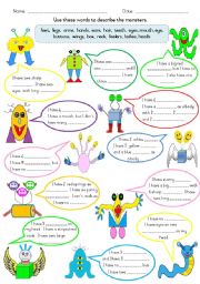 English Worksheet: Describing Friendly Monsters