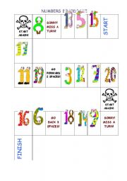 English Worksheet: NUMBERS 1-20 BOARD GAME