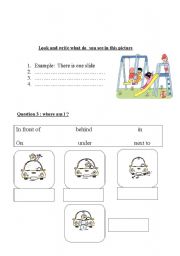 English Worksheet:  2 pages : playground, preposition, letters, family, how many 
