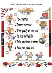 English Worksheet: School rules - Match the pictures