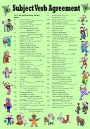 English Worksheet: Subject Verb Agreement (Editable with Answers)