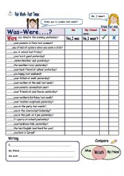 English Worksheet: Pair Work / yes-no questions with WAS...../WERE......?