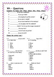 English Worksheet: wh questions