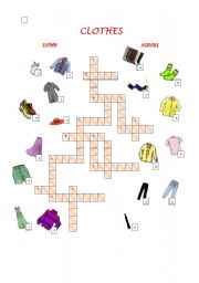 English Worksheet: clothes crossword with key