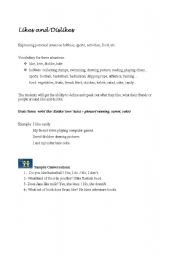 English worksheet: likes and dislikes 