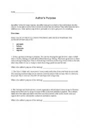English Worksheet: Determine Authors Purpose