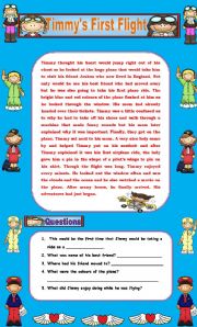 English Worksheet: Comprehension - Timmys First Flight!