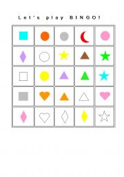 English Worksheet: Bingo Game with Shapes and Colors