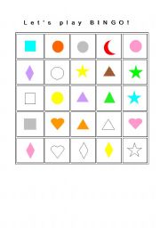 English worksheet: Bingo Game with Shapes and Colors