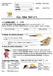 English Worksheet: 7th grade full term test n1