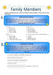 English Worksheet: FAMILY MEMBERS