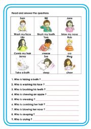 English Worksheet: Who is doing ... ? (Present Continuous)