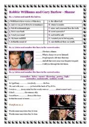 English Worksheet: Song - Robbie Williams and Gary Barlow - Shame 