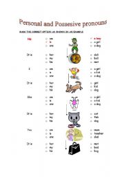 English Worksheet: Personal and possesive pronouns for little ones