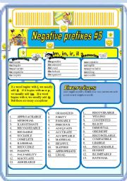 English Worksheet: Negative Prefixes # 5 