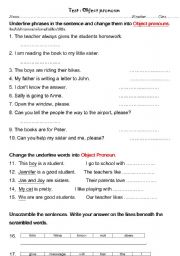 English worksheet: object pronoun