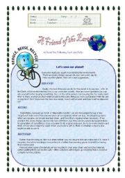 English Worksheet: A Friend of the Earth