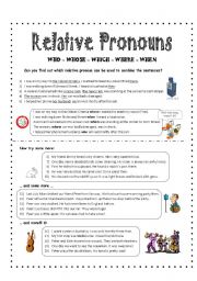 English Worksheet: RELATIVE CLAUSES using who, whose, which, where, when