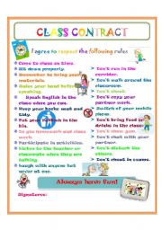 English Worksheet: classroom contract