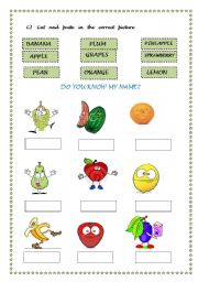 English worksheet: lovely fruits