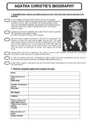 English Worksheet: agatha christies biography