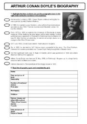 English Worksheet: arthur conan doyles biography