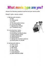 English worksheet: Introductory quiz on movie types