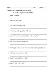 English Worksheet: reported speech