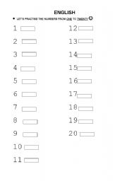 English worksheet: Number from one to twenty