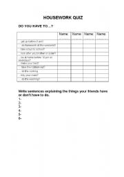 English Worksheet: Housework quiz