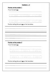 English worksheet: Writing numbers 1-10
