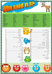 English Worksheet: Animals, animals sounds, (warm up) + KEY