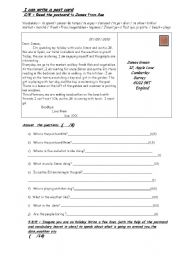 English Worksheet: I can understan and write a post card