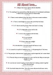 English Worksheet: My top 3 love quotations (for valentines day)